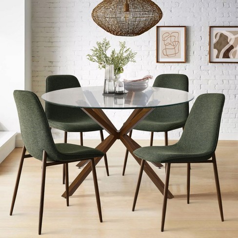 Glass dining deals table walnut legs