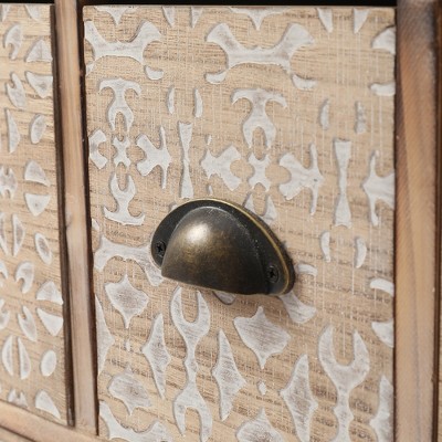 White Fir and Iron Mid-Century Bohemian Accent Cabinet