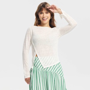 Top de punto de manga larga con abertura lateral para mujer - A New Day™