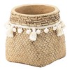 Maliang Set of 2 6.5x6.5x6" Brown Cement Planter with Woven Tassel Accent - 2 of 4