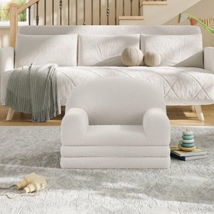 Kids Sofa Chair, 2-in-1 Convertible Toddler Couch Lounge, Comfy Fold Out Teddy Fleece Fabric Children's Sofa Bed - 1 of 4