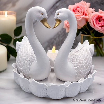 Elegance in Union Swan Figurine and Tealight Candle, 7" Romantic Couples Gift for Valentine| OrnamentallyYou