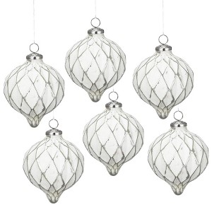 NAYSAYE Party Decoration and Accessories Set of 6 Glass Christmas Ball Hanging Ornament for Holiday Celebration, White, 4.3"*5.7"*0.33" - 1 of 4