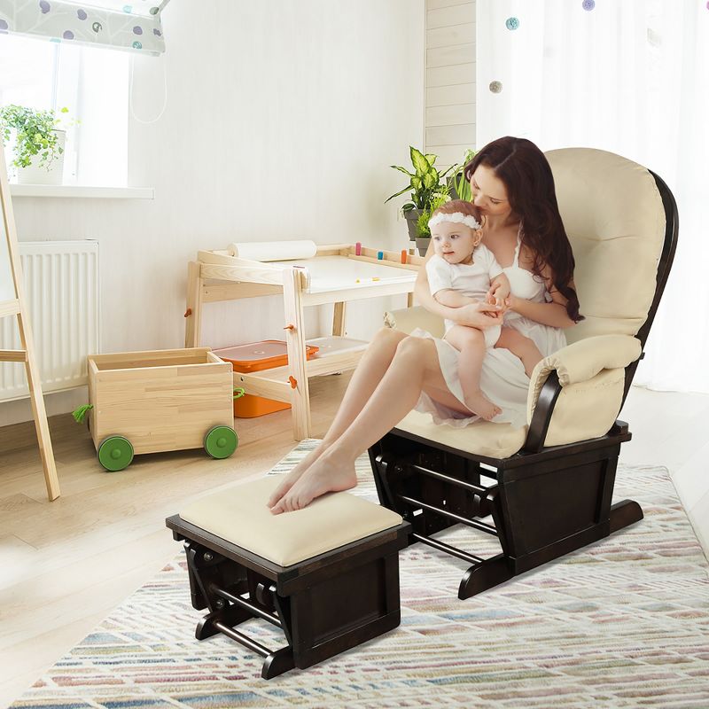 Costway Baby Nursery Relax  Rocker Rocking Chair Glider &Ottoman Set w/Cushion Light Grey\ Beige\Dark Grey, 4 of 11