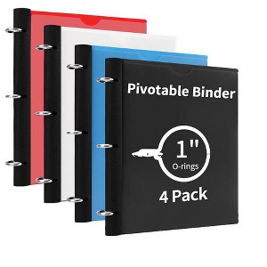 Itopfox 360 Degree Pivotable 3 Ring Binder, Upgraded Flexible Foldable Binders, 4 Pack in Black, White, Blue, Red for School & Office - 1 of 4