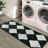 Washable Runner Rug Distressed Trellis Checkered Area Carpet Non Slip Low Pile Soft Neutral Modern Rug for Entryway Bedroom - 3 of 4