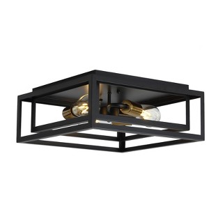 Dewdrop 4-Light Square Flush Mount Ceiling Light, Modern Black and Brass Industrial Fixture for Kitchen or Hallway - 1 of 4