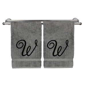 BC BARE COTTON Monogrammed Hand Towel, 100% Turkish Cotton - Set of 2 - Gray - Black Script - 1 of 4