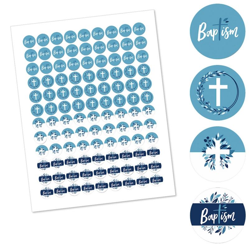 Big Dot of Happiness Baptism Blue Elegant Cross - Boy Religious Party Round Candy Sticker Favors - Labels Fits Chocolate Candy (1 sheet of 108), 2 of 6