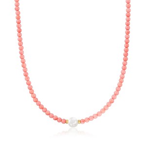 Ross-Simons 8.5-9mm Cultured Pearl and 4mm Pink Coral Bead Necklace With 18kt Gold Over Sterling - 1 of 4