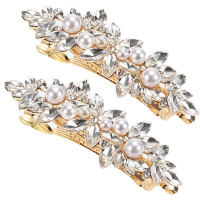 Unique Bargains Women's Rhinestone Faux Pearl Hair Barrettes 2 Pcs