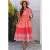 Amaryllis Women’s Sleeveless Boho Floral Print Midi Dress with Tiered Skirt Tassel Tie V Neck Smocked Waist - 3 of 4