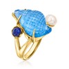 Ross-Simons Italian Tagliamonte Blue Venetian Glass Seashell Ring With Lapis and 5.5-6mm Cultured Pearl in 18kt Gold Over Sterling - 3 of 4