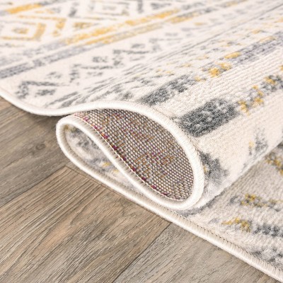 Cheerful Yellow Geometric 5' x 7' Easy-Care Synthetic Area Rug