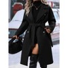 Clearlove Women's Long Winter Trench Coat Long Sleeve Notch Lapel Coat with Belt - 2 of 4