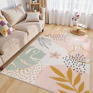 Lahome Machine Washable Area Rugs Non-Slip Large Living Room Rug Boho Botanical Print Ultra-Thin Indoor Rug for Classroom Nursery Dining Room - 1 of 4