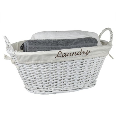 Home Basics Laundry Wicker Basket with Removable Liner, White