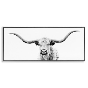 Stupell Industries Modern Longhorn Cattle Gazing Framed Giclee Art, Black, 30" x 13" - 1 of 4