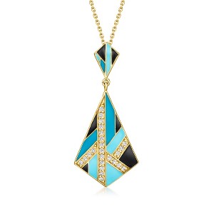 Ross-Simons Multicolored Enamel and .30 ct. t.w. White Topaz Geometric Pendant Necklace in 18kt Gold Over Sterling Size 18 - 1 of 3