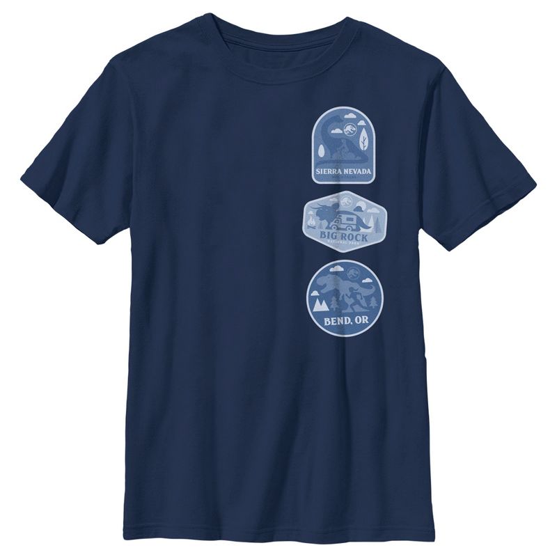 Boy's Jurassic World: Dominion Destination Travel Dinosaur Badges T-Shirt, 1 of 5