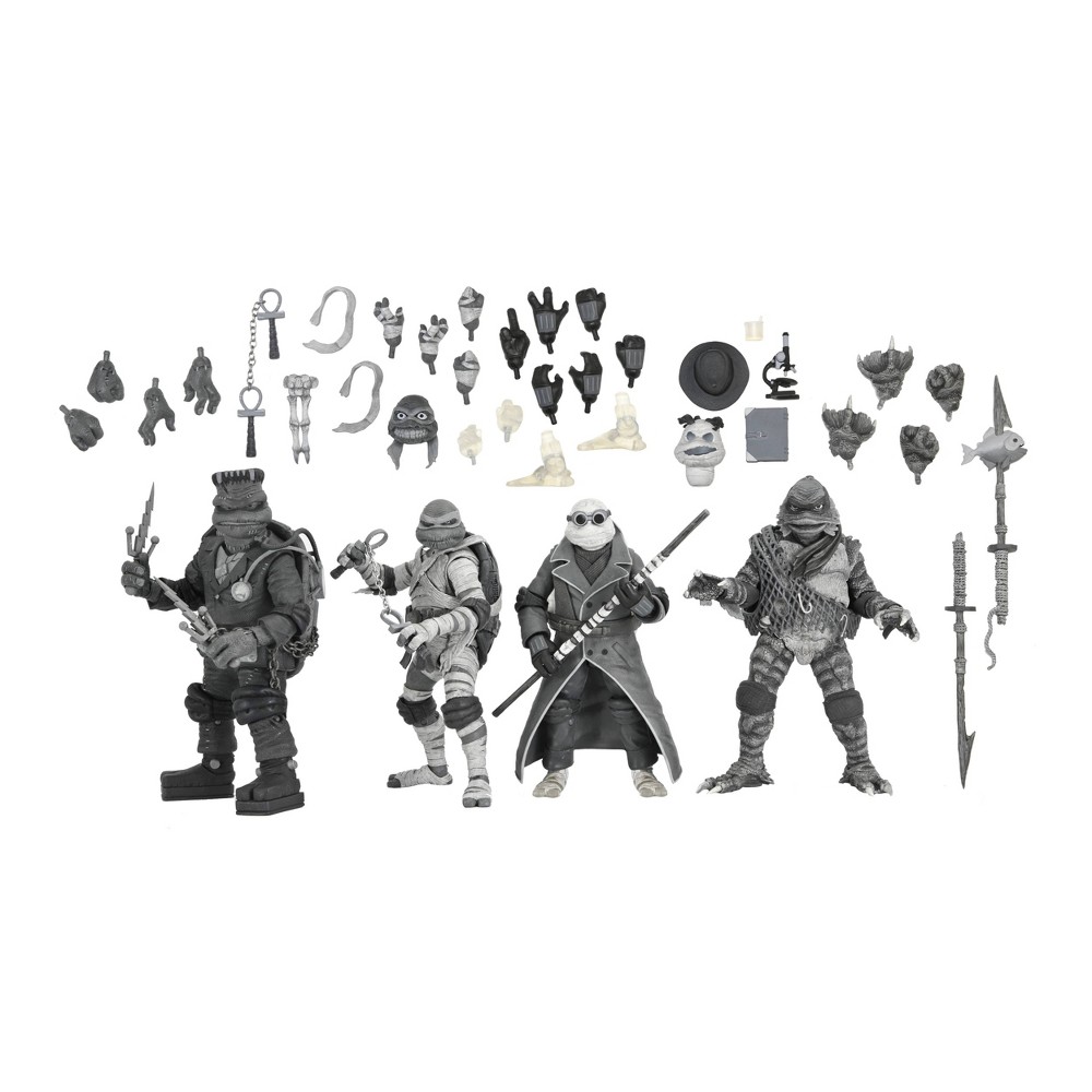 NECA Universal Monsters Teenage Mutant Ninja Turtles Black & White 7 Action Figures - 4pk