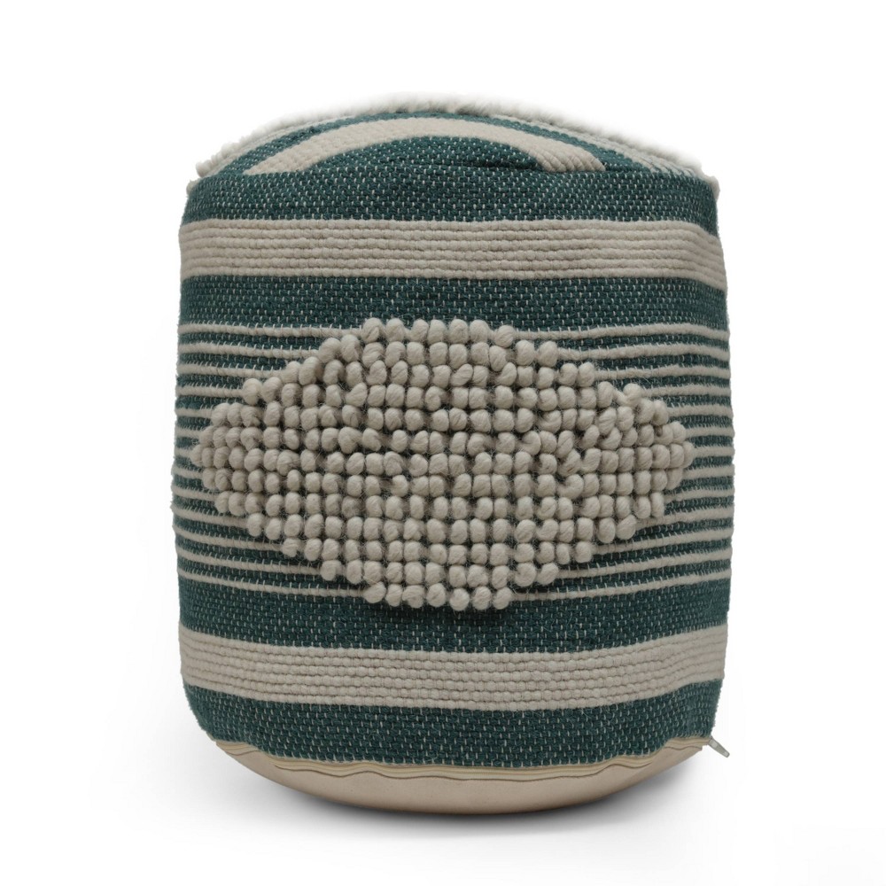 Photos - Pouffe / Bench Lucknow Boho Handcrafted Fabric Cylinder Pouf White/Teal - Christopher Kni