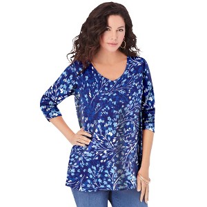 Roaman's Women's Plus Size Long Sleeve V Neck Ultimate Tee - 1 of 4