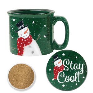 Courtside Market Stay Cool Green Cozy 15 oz Artisan Ceramic Mug & Coaster Set - 1 of 2