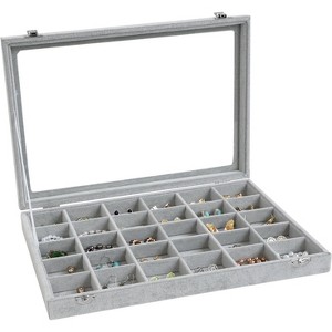 30-Grid Velvet Jewelry Tray with Clear Lid, Stackable Display Case with Removable Organizer - 1 of 4
