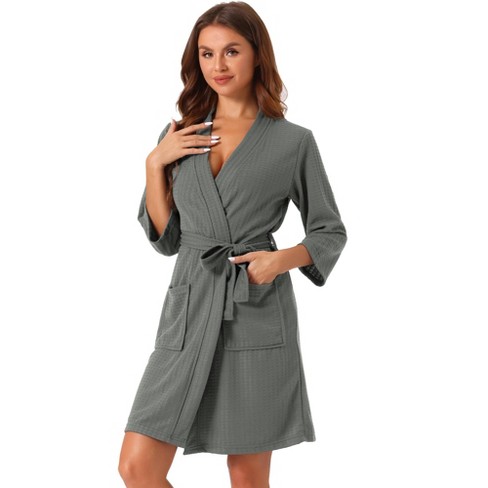 cheibear Women's Mid-Length Two Pockets Soft Spa & Bath Waffle Robes With Belt - image 1 of 4