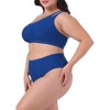 Agnes Orinda Women's Plus Size High Waisted Two Piece One Shoulder Keyhole Swimsuit Bathing Bikini Suits - 2 of 4