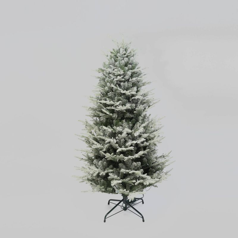 Aurio Pre-Lit LED Deluxe Flocked Kensington Fir Artificial Christmas Tree Multicolor Lights, 1 of 9