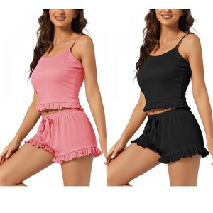 INSPIRE CHIC Women's 2 Pcs Lounge Cami & Shorts Ruffled Pajama Sets - 1 of 4