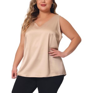 Agnes Orinda Women's Plus Size Silky Satin V Neck Casual Sleeveless Summer Basic Tank Tops - 1 of 4