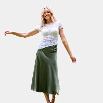 Women's Olive Ruched Midi Skirt - Cupshe