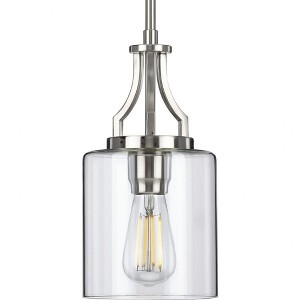 Progress Lighting Lassiter 1-Light Mini-Pendant, Brushed Nickel, Clear Glass Shade - 1 of 3