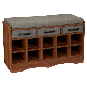 Entryway Storage Bench with 3 Drawers 10 Shoe Compartments and Cushioned Seat - 1 of 3