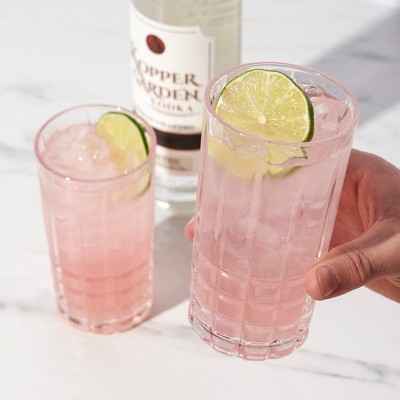 Viski Highland Square Cut Crystal Highball Glasses Set of 4