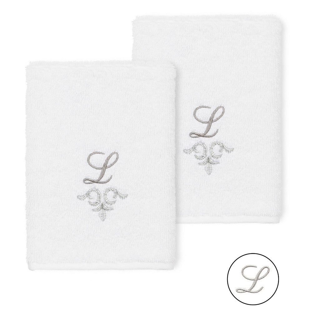 Photos - Towel Set of 2 Monogrammed Washcloths White/L - Linum Home Textiles