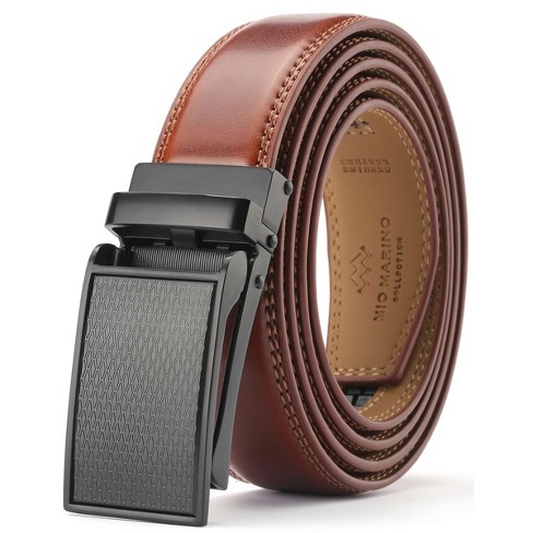 Leather Belt w/ Buckle - Men's Ratchet Belt - Dark Brown, 1.25