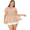 Women's Plus Size Floral Smocked Waist Flare Sleeve V Neck Peplum Blouses - Agnes Orinda - 3 of 4