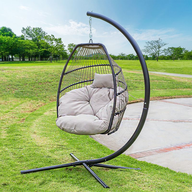 Barton Outdoor Hanging Egg Chair Chair Basket Egg Style Seating Chair with Cushion and Headrest, 1 of 7