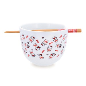 Silver Buffalo Sanrio Hello Kitty x Nissin Cup Noodles Ceramic Ramen Bowl and Chopstick Set - 1 of 4