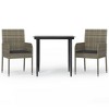 vidaXL 3 Piece Patio Dining Set with Cushions Black and Gray Poly Rattan - 2 of 4