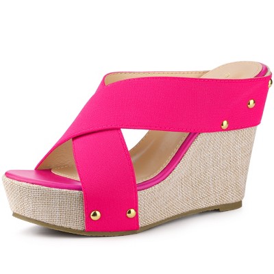 Perphy Women's Open Toe Platform Linen Slide Wedge Heel Sandals