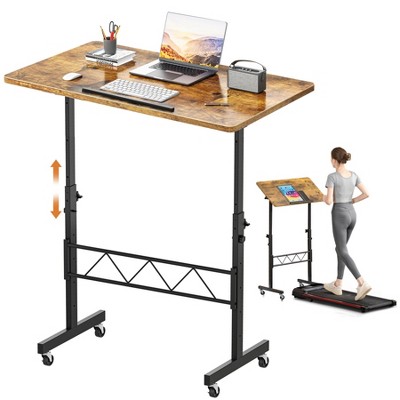COMHOMA Small Standing Desk, Adjustable Height & Tiltable Tabletop, Mobile Stand Up Desk for Home Office Work and Walking Pad Treadmill