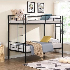 Kumasinova Metal Bunk Bed, Strong Steel Bed Frame with Safe Stairs, Modern Space-Saving Bunk Bed for Teens and Adults, 13" Under-Bed Storage - 1 of 4
