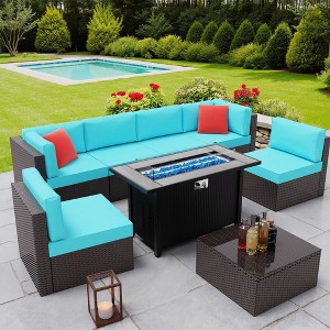 Celebalcony 8 Piece Sectional Seating Group With Red Pillow - 1 of 4