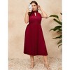 Women's Halter Neck Sleeveless Pleated Midi Dress Summer Backless Flowy Beach Sundress Wine Red 4XL - 2 of 4