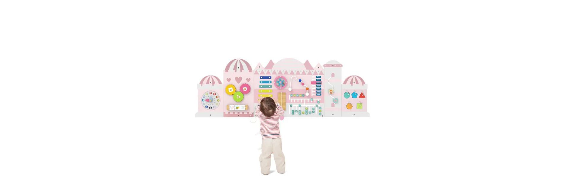 11-in-1 Montessori Wall Busy Board (Pink) - 3+ Toddler Sensory Toy, Castle Style, Skill-Building